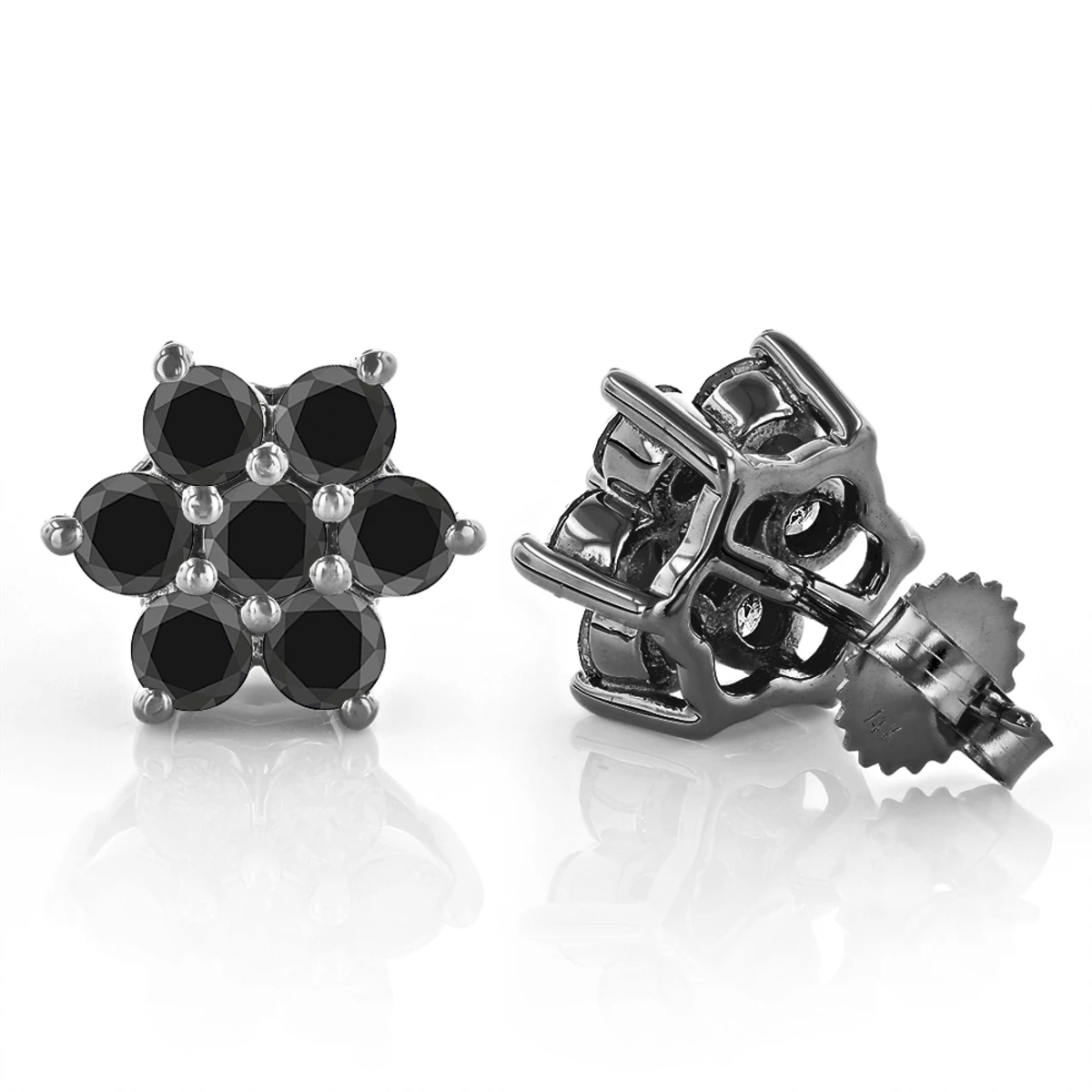 3 Carat Black Diamond Stud Earrings Clusters 14K Yellow Gold 2 3 Carat Black Diamond Stud Earrings Clusters 14K Yellow Gold - Image 2