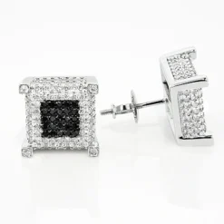 10K White Gold White Black Diamond Earrings 1.21ct