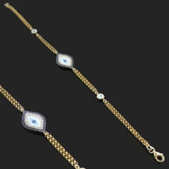 14K Rose Gold Blue Sapphire And Diamond Evil Eye Bracelet .13ct