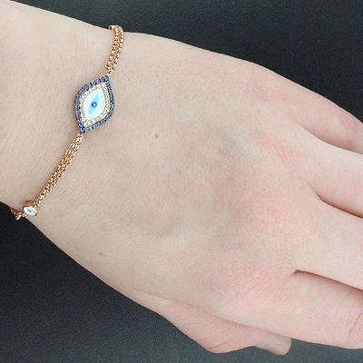 14K Rose Gold Diamond And Blue Sapphire Evil Eye Bracelet .14ct 3 14K Rose Gold Diamond And Blue Sapphire Evil Eye Bracelet .14ct - Image 3