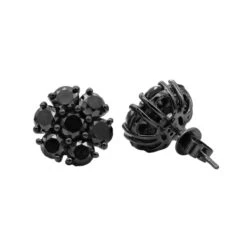 14K Black Plated Gold Cluster Black Diamond Stud Earrings 4.32ct