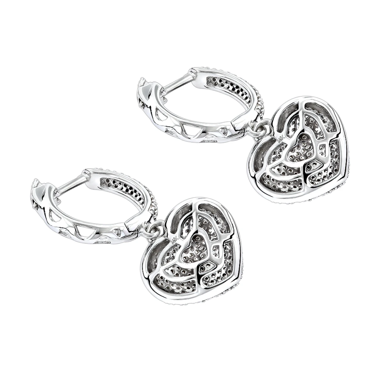 14K White Gold Dangle Diamond Heart Earrings 1 Ct 4 14K White Gold Dangle Diamond Heart Earrings 1 Ct - Image 4