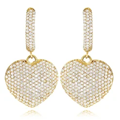 14K Yellow Gold Dangle Diamond Heart Earrings For Women 1.5ct