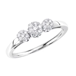 Thin 14K White Gold Diamond Cluster For Women Ring Past Present Future 0.25ct