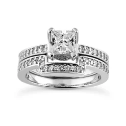 14K White Gold Diamond Engagement Ring Set 1.11ct