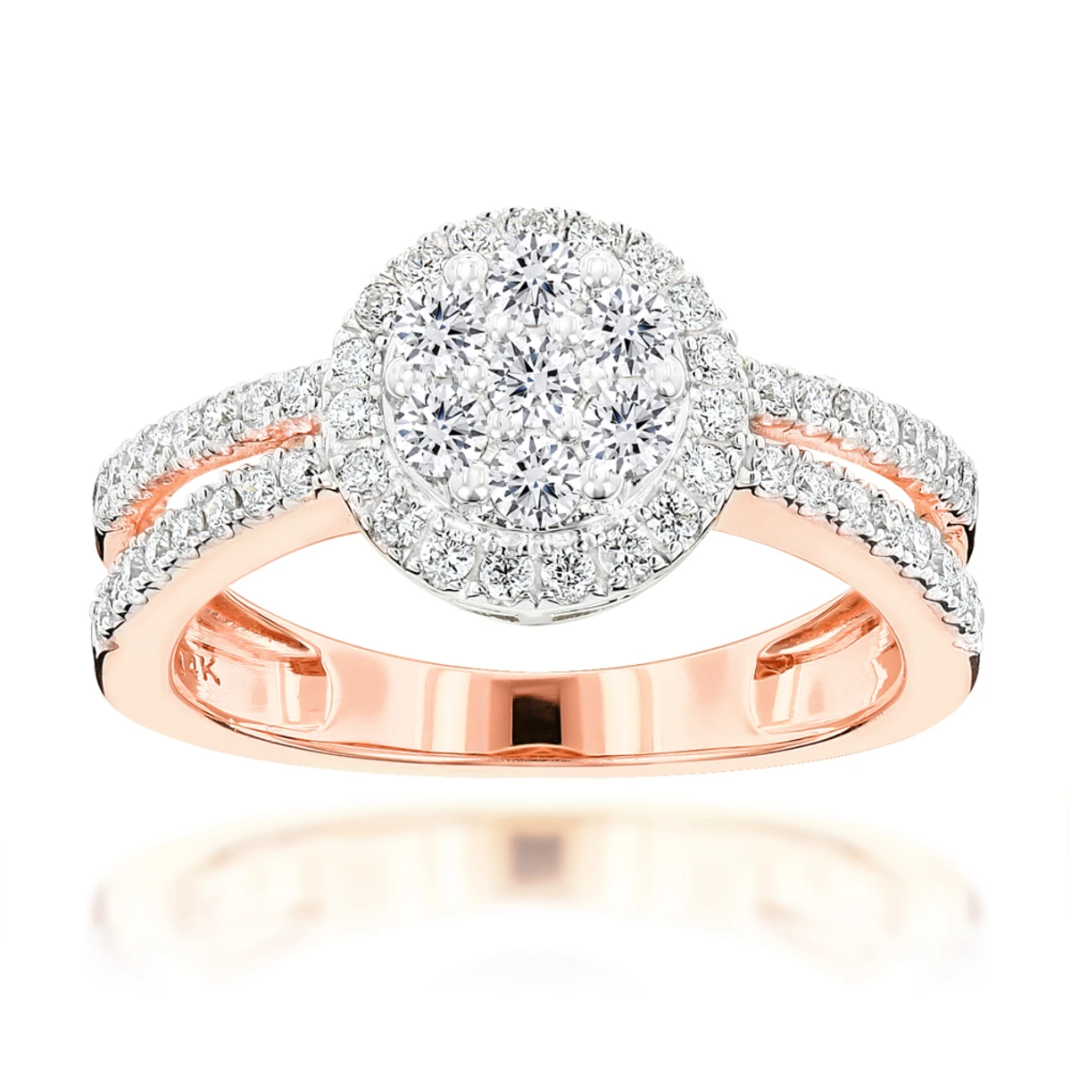 14K Yellow Gold Diamond Flower Cluster Ring For Women 1 Carat 3 14K Yellow Gold Diamond Flower Cluster Ring For Women 1 Carat - Image 3