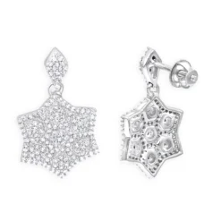 14K White Gold Diamond Star Drop Earrings For Women 0.75ct