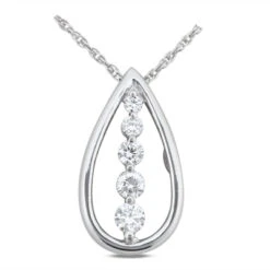 14K White Gold Unique 5 Stone Diamond Journey Necklace 1ct