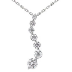 14K White Gold 7 Stone Diamond Journey Necklace 1ct