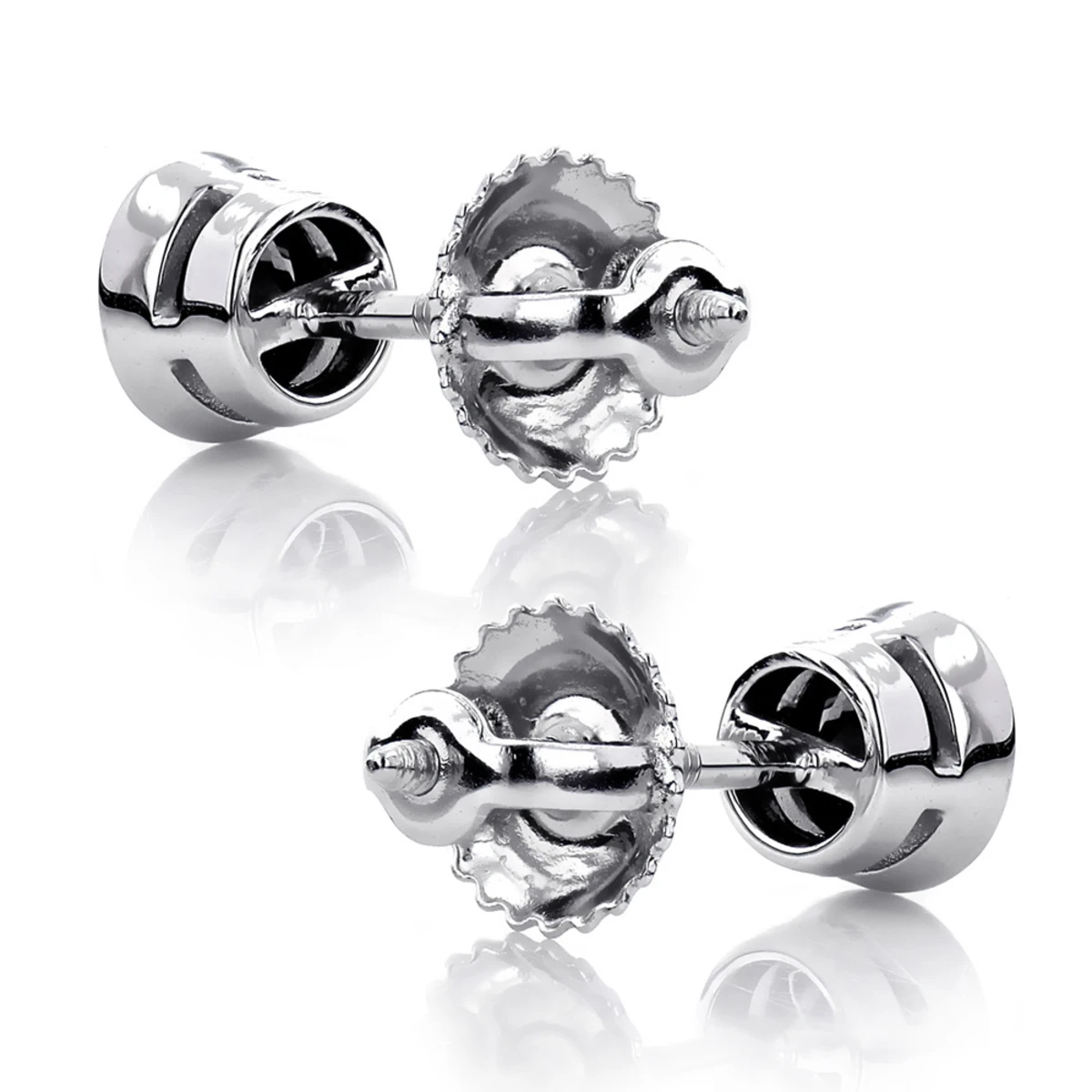 14K White Gold Black Diamond Stud Earrings Bezel Set 0.75ct 4 14K White Gold Black Diamond Stud Earrings Bezel Set 0.75ct - Image 4