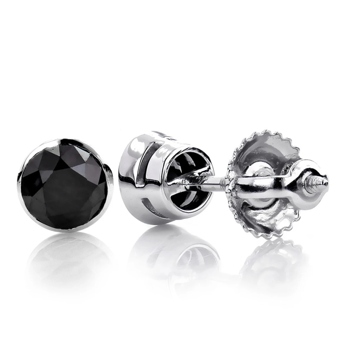 14K White Gold Black Diamond Stud Earrings Bezel Set 0.75ct 1 14K White Gold Black Diamond Stud Earrings Bezel Set 0.75ct