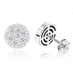 14K White Gold Cluster Diamond Stud Earrings 1.21ct