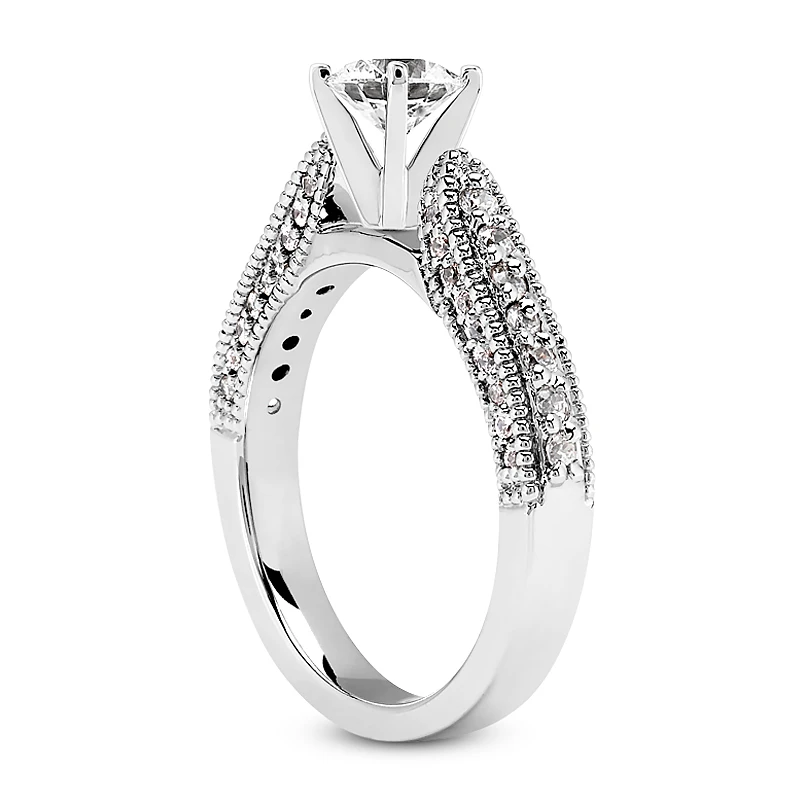 14K White Gold Designer Milgrain Diamond Engagement Ring 0.95ct 4 14K White Gold Designer Milgrain Diamond Engagement Ring 0.95ct - Image 4