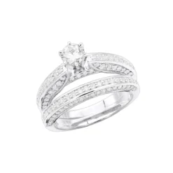 14K White Gold Designer Prong Set Diamond Engagement Ring Set 1.60ct