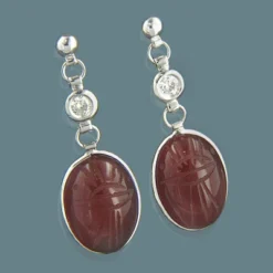 14K White Gold Diamond And Carnelian Scarab Earrings 0.25ct