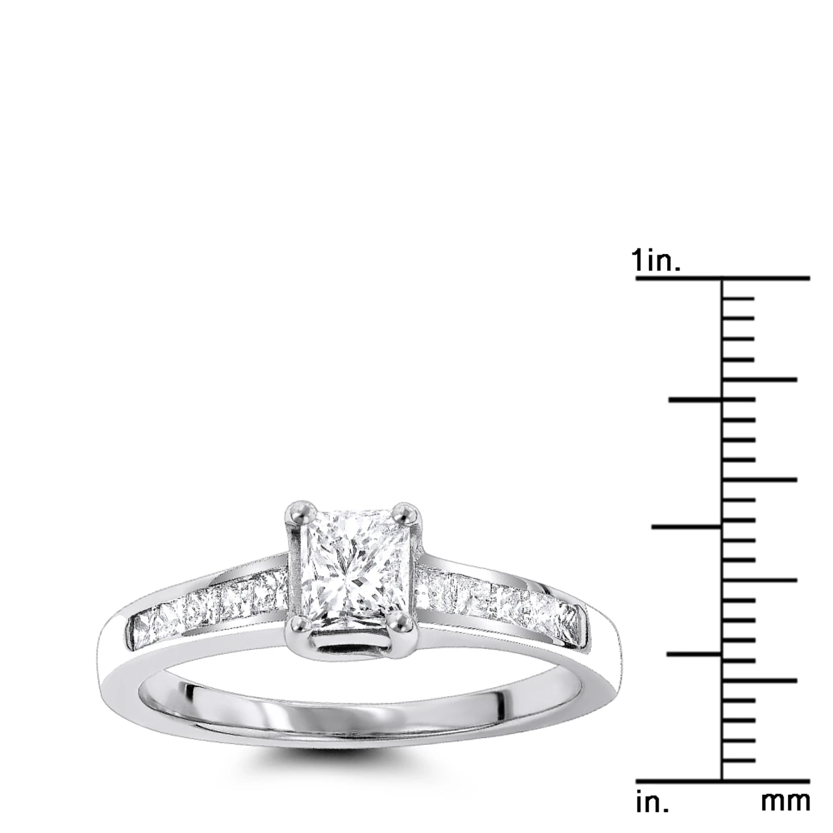 14K White Gold Princess Cut Diamond Designer Engagement Ring 0.90ct 5 14K White Gold Princess Cut Diamond Designer Engagement Ring 0.90ct - Image 5