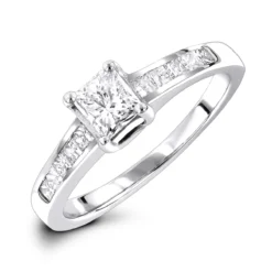 14K White Gold Princess Cut Diamond Designer Engagement Ring 0.90ct