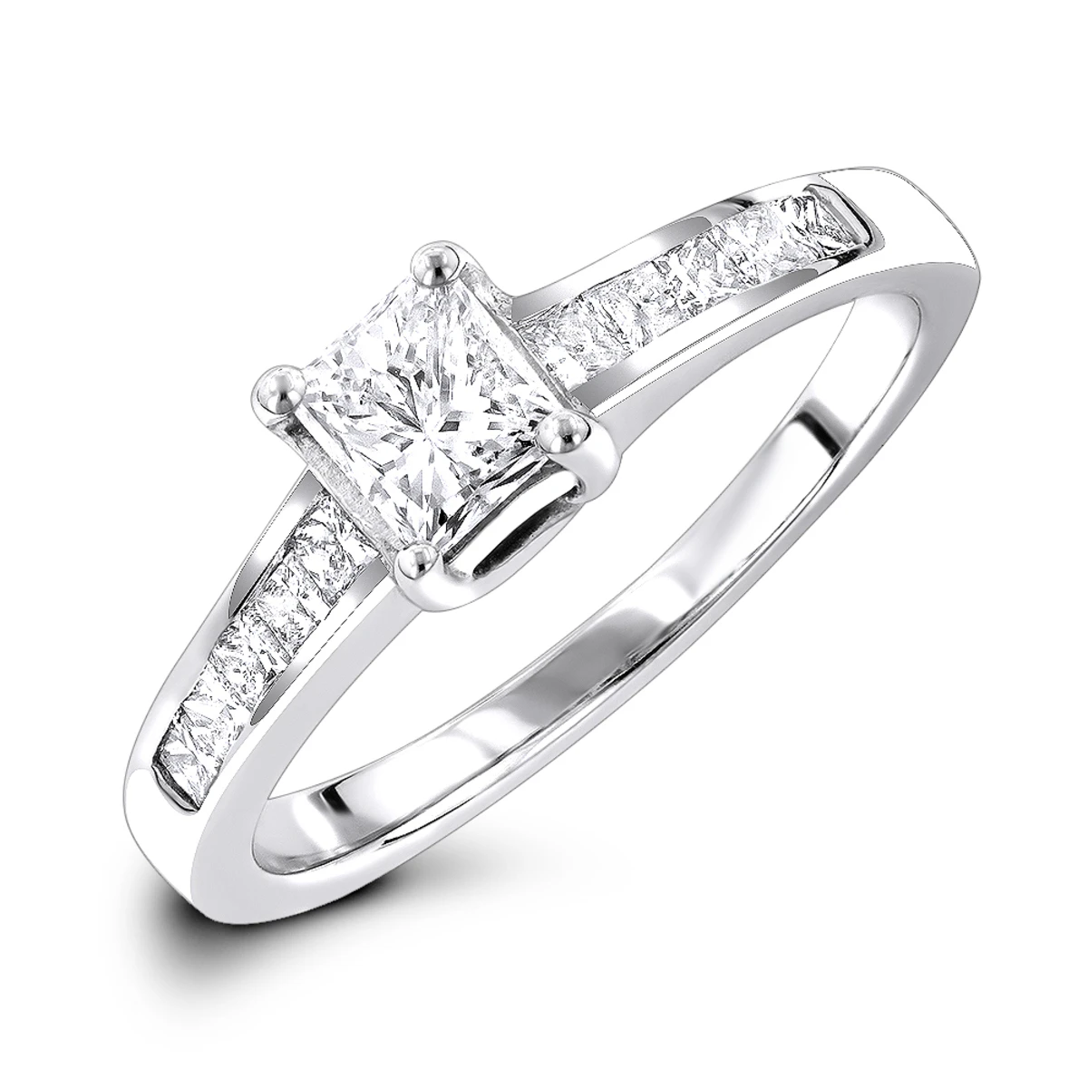 14K White Gold Princess Cut Diamond Designer Engagement Ring 0.90ct 1 14K White Gold Princess Cut Diamond Designer Engagement Ring 0.90ct