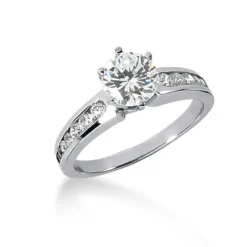 14K White Gold Prong And Channel Set Diamond Engagement Ring Mounting 0.34ct