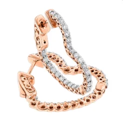 14K Yellow Gold Heart Diamond Hoop Earrings Inside Out Design 1 Carat By Luxurman -The King Of Accessories 14k gold diamond heart hoop earrings inside out 149 p 2 ro