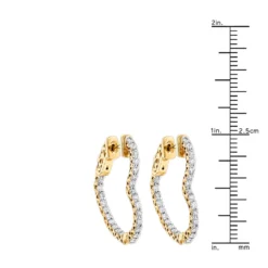 14K Yellow Gold Heart Diamond Hoop Earrings Inside Out Design 1 Carat By Luxurman -The King Of Accessories 14k gold diamond heart hoop earrings inside out 149 p 2 rulerye