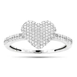 14K White Gold Diamond Heart Ring For Women 0.39ct