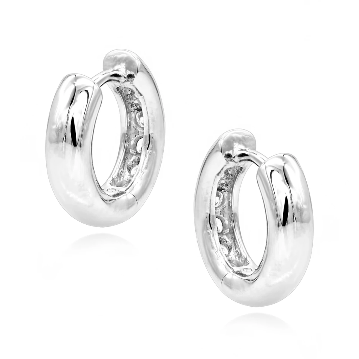 14K White Gold Diamond Huggie Earrings Hoops 1/2ct 4 14K White Gold Diamond Huggie Earrings Hoops 1/2ct - Image 4