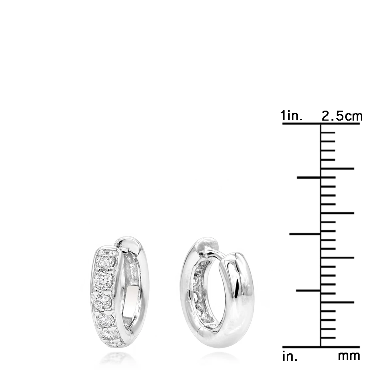 14K White Gold Diamond Huggie Earrings Hoops 1/2ct 5 14K White Gold Diamond Huggie Earrings Hoops 1/2ct - Image 5