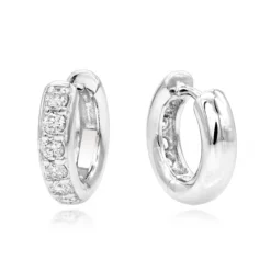 14K White Gold Diamond Huggie Earrings Hoops 1/2ct