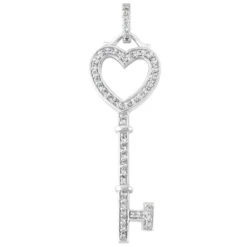 14K White Gold Diamond Key Pendant 0.29ct