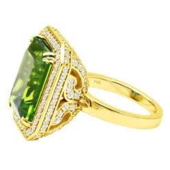 14K White Gold Diamond Peridot Quartz Cocktail Ring 13ct -The King Of Accessories 14k gold diamond peridot quartz cocktail ring 13ct back yellow