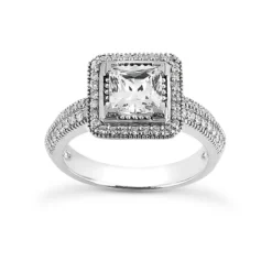 14K White Gold Diamond Unique Engagement Ring 0.74ct 3.6mm