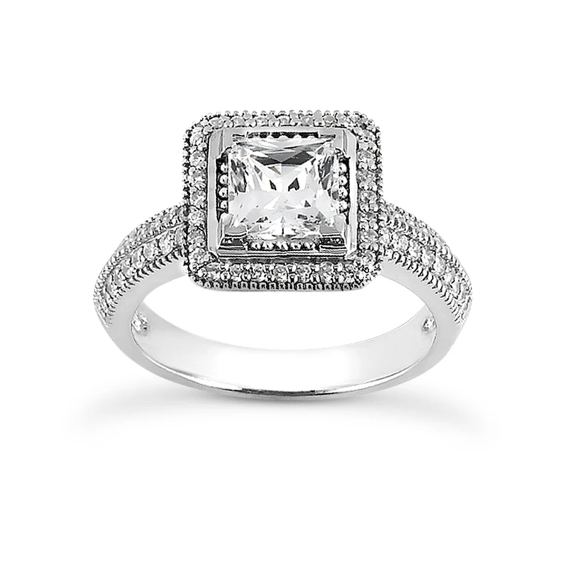 14K White Gold Diamond Unique Engagement Ring 0.74ct 3.6mm 1 14K White Gold Diamond Unique Engagement Ring 0.74ct 3.6mm