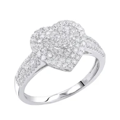 14K White Gold Heart Diamond Ring For Women Cluster Setting 0.8ct By Luxurman