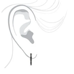 14K White Gold Hoop Huggie Black 0.6 Carat Diamond Earrings For Women -The King Of Accessories 14k gold hoop huggie black diamond earrings for women 06ct 000886 body white