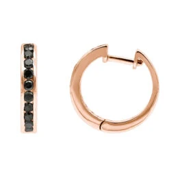 14K White Gold Hoop Huggie Black 0.6 Carat Diamond Earrings For Women -The King Of Accessories 14k gold hoop huggie black diamond earrings for women 06ct 000886 rose