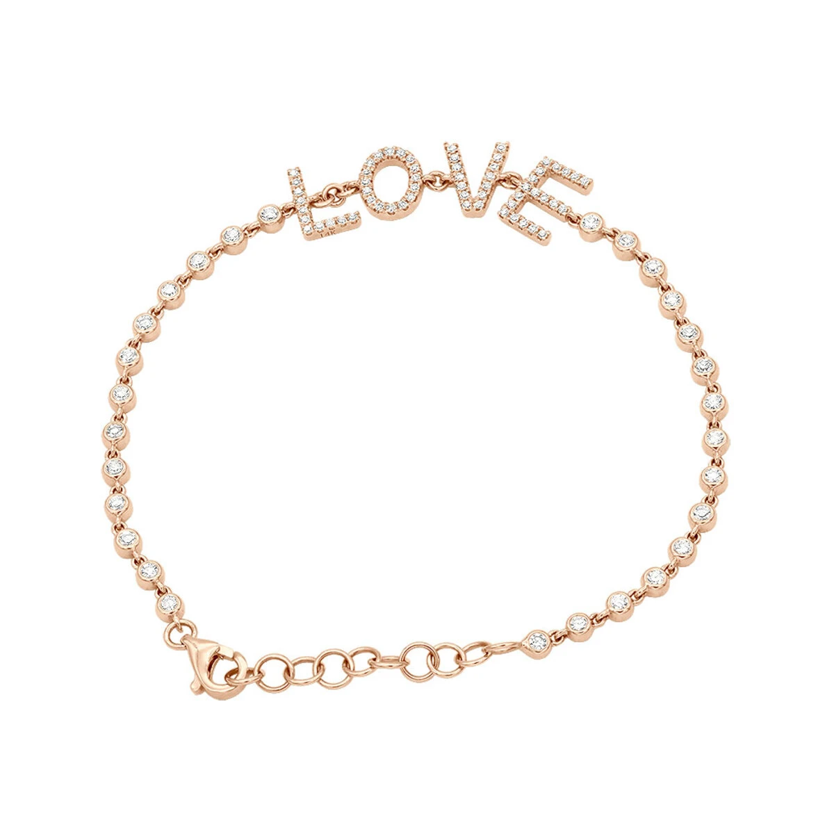 14K Yellow Gold Inline Diamond Tennis Bracelet For Women With LOVE Round Diamonds 0.8ct 3 14K Yellow Gold Inline Diamond Tennis Bracelet For Women With LOVE Round Diamonds 0.8ct - Image 3