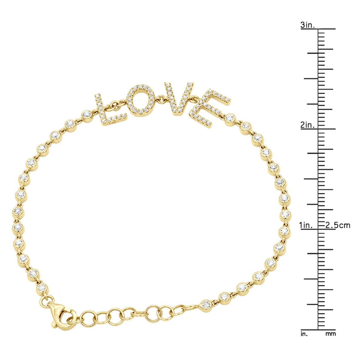 14K Yellow Gold Inline Diamond Tennis Bracelet For Women With LOVE Round Diamonds 0.8ct 5 14K Yellow Gold Inline Diamond Tennis Bracelet For Women With LOVE Round Diamonds 0.8ct - Image 5