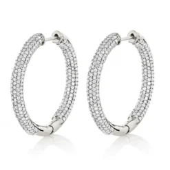 14K White Gold Inside Out Diamond Hoop Earrings 2 Carats