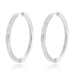 14K White Gold Inside Out Diamond Hoop Earrings For Women 1 Carat By Luxurman