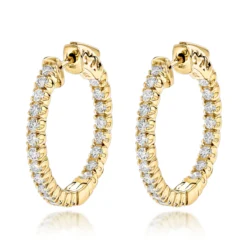 14K Yellow Gold Inside Out Diamond Hoop Earrings For Women 1.3ct 3/4in By Luxurman