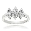 14K White Gold Ladies Cluster Diamond Ring 0.63ct Three Stone Ring Design