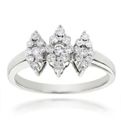 14K White Gold Ladies Cluster Diamond Ring 0.63ct Three Stone Ring Design