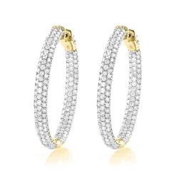 Large 5 Carat 1.5in Ladies Inside Out Diamond Hoop Earrings 14K Yellow Gold