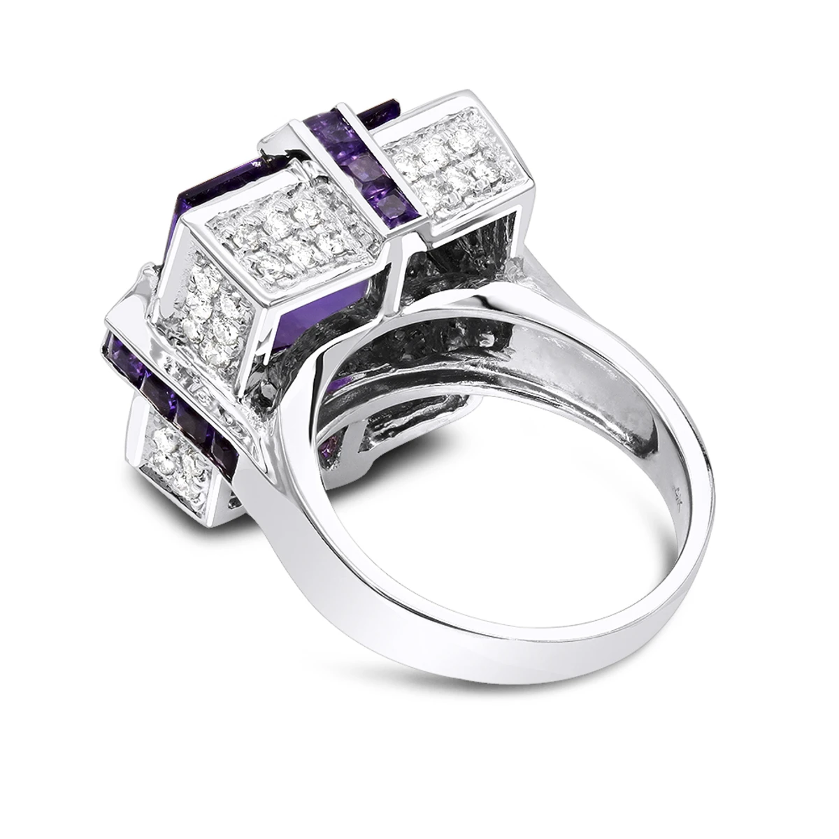 14K White Gold Large Diamond Amethyst Cocktail Ring For Women By Luxurman 14ct 4 14K White Gold Large Diamond Amethyst Cocktail Ring For Women By Luxurman 14ct - Image 4