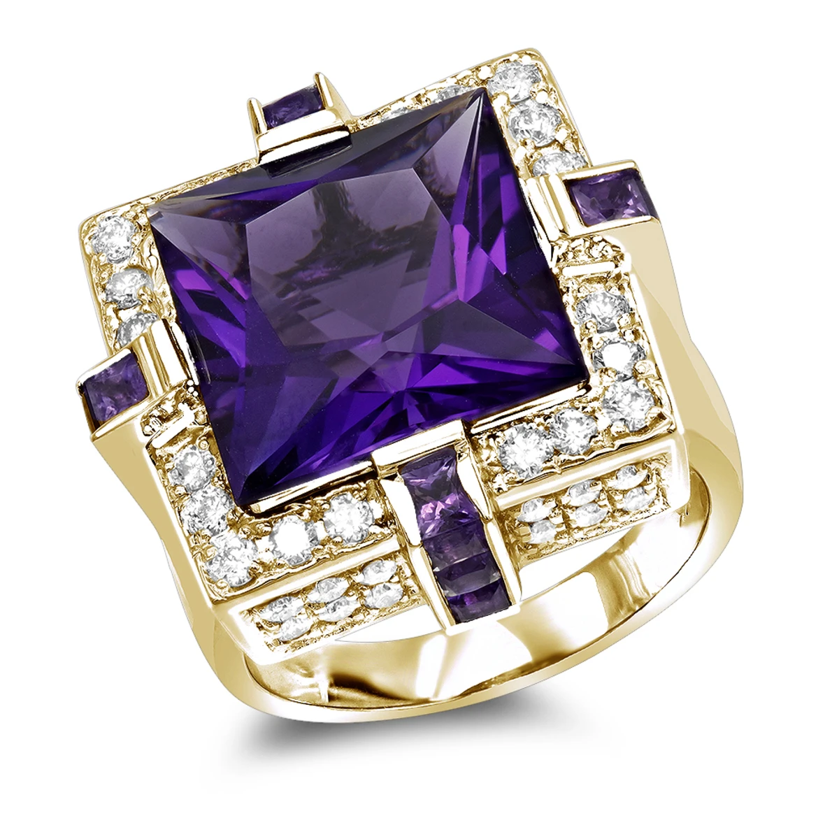 14K White Gold Large Diamond Amethyst Cocktail Ring For Women By Luxurman 14ct 2 14K White Gold Large Diamond Amethyst Cocktail Ring For Women By Luxurman 14ct - Image 2