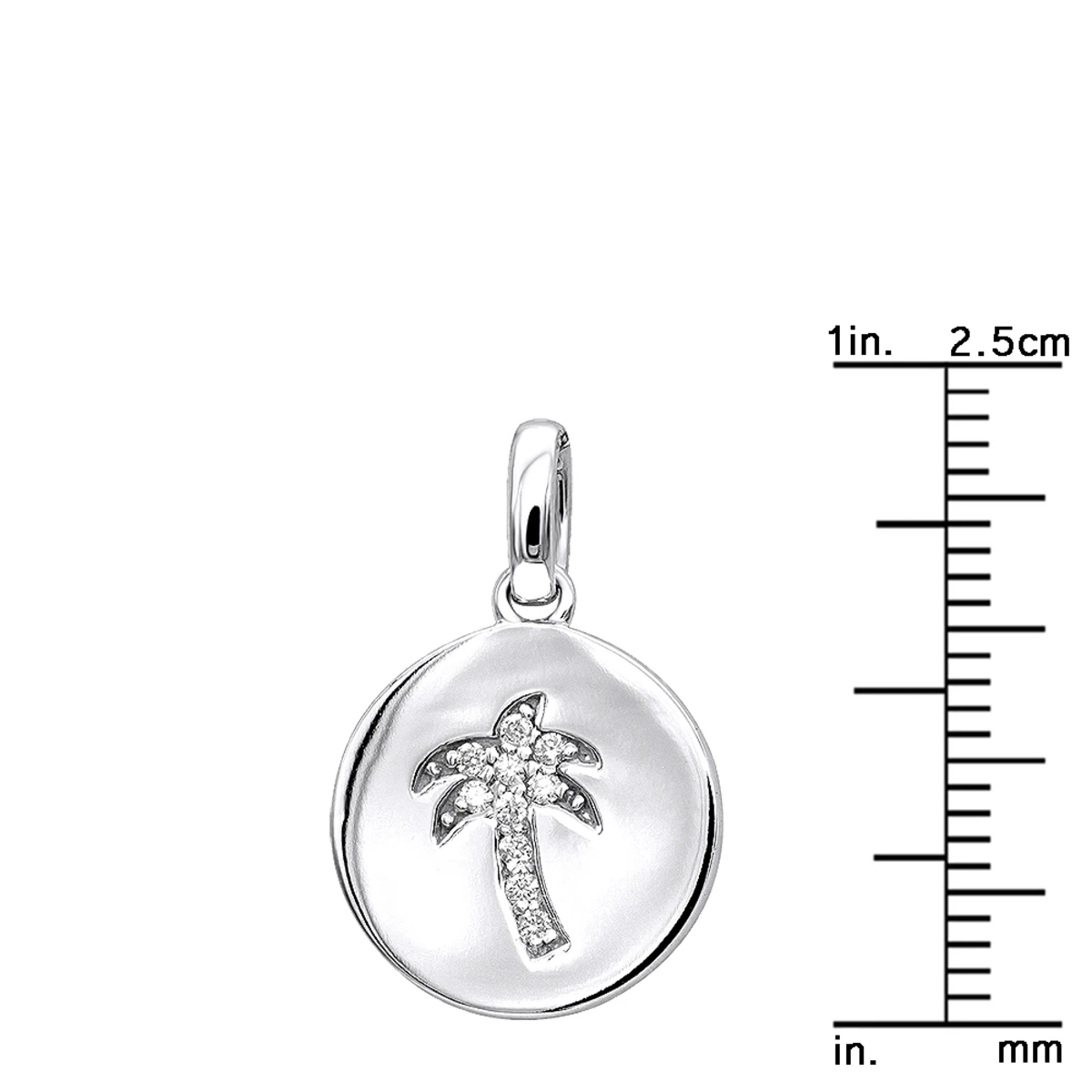 14K White Gold Palm Tree Circle Diamond Pendant 0.1ct Small Charm 5 14K White Gold Palm Tree Circle Diamond Pendant 0.1ct Small Charm - Image 5