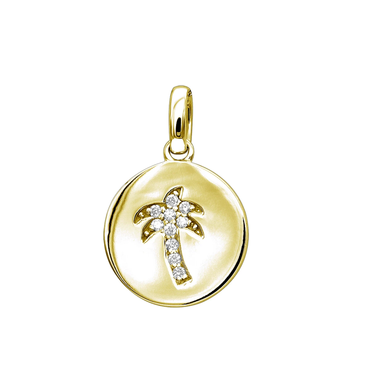 14K White Gold Palm Tree Circle Diamond Pendant 0.1ct Small Charm 2 14K White Gold Palm Tree Circle Diamond Pendant 0.1ct Small Charm - Image 2