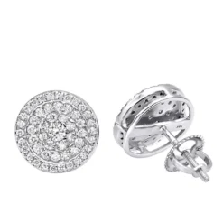 14K White Gold Pave Diamond Earrings For Men & Women 3/4ct Studs Real Diamonds