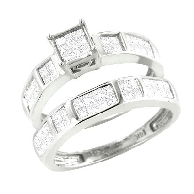 14K White Gold Princess Cut Diamond Bridal Ring Set 0.95ct 1 14K White Gold Princess Cut Diamond Bridal Ring Set 0.95ct